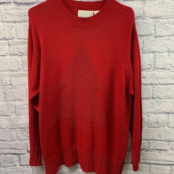 Vintage‎ Sweater Womens 1X 90s Red Knit Christmas Holiday Tree Sweatshirt - Picture 1 of 7